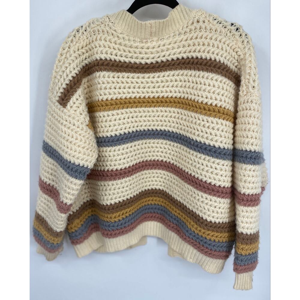 Dreamers by Debut Women L Rainbow Stripe Cardigan open front pocket Sweater - Picture 4 of 5